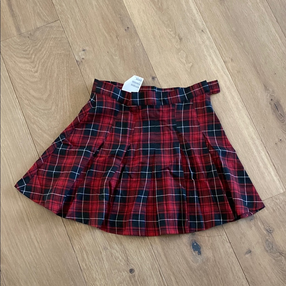 H&M Red and Black Pleated Skater Mini Skirt
